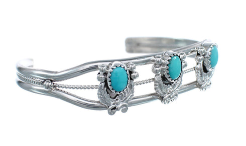 Turquoise Navajo Sterling Silver Scalloped Leaf Cuff Bracelet AX123925